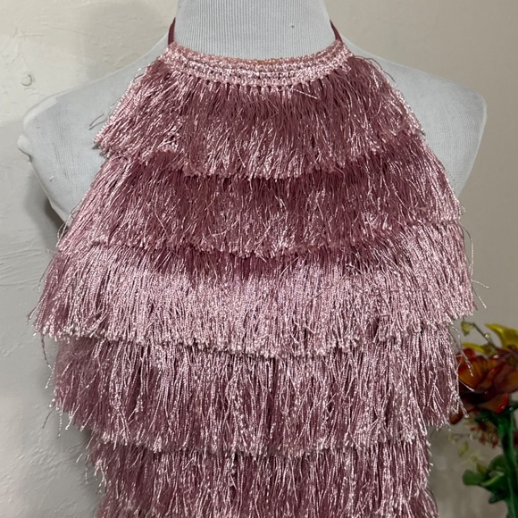 Women Missguided Pink Fringe Halter 1920's Flapper Style Cocktail Party Romper 6 - Picture 6 of 16